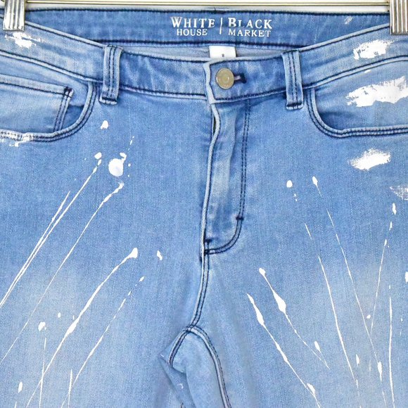 White House Black Market Jeans Womens 8 Mid Rise Girlfriend Skinny Paint Splash - Picture 4 of 10